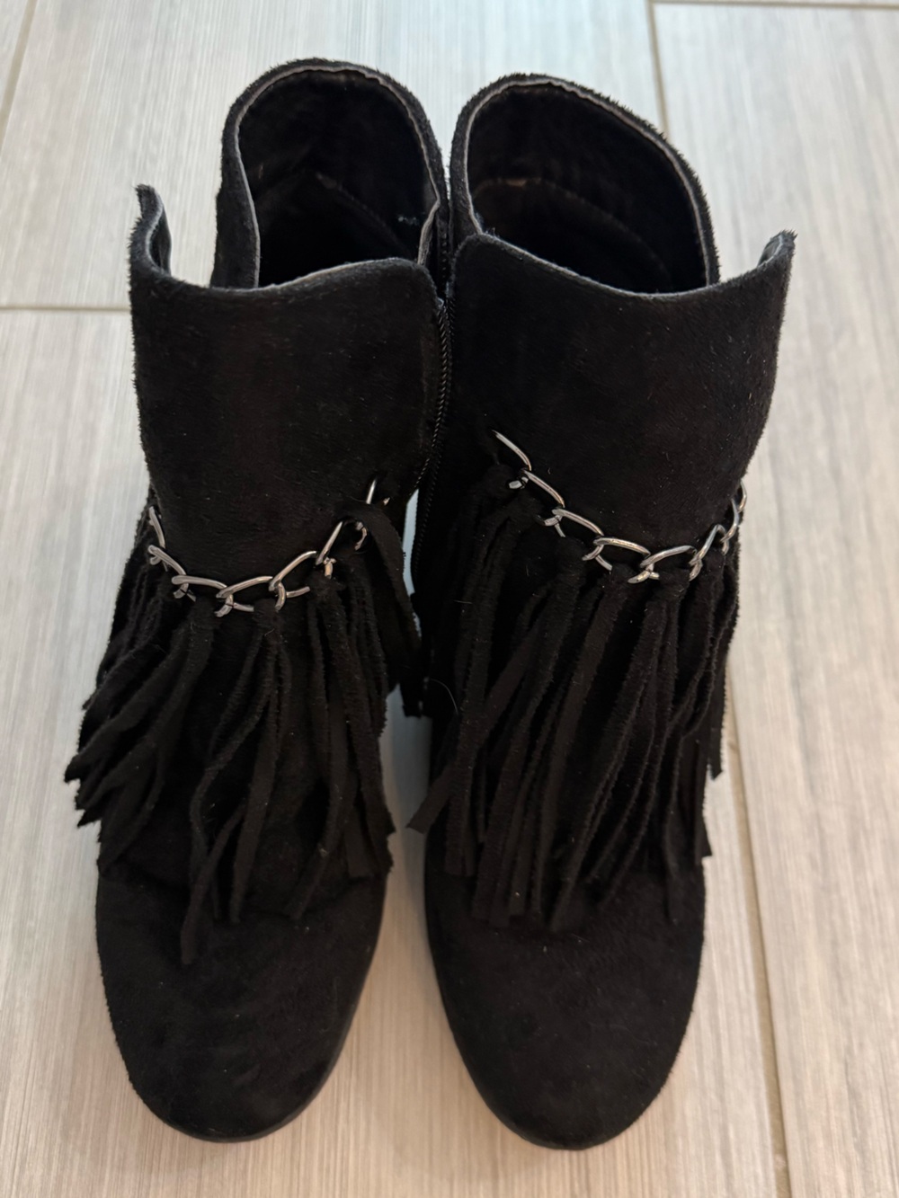 Women's Black Fringe Suede Ankle Boots